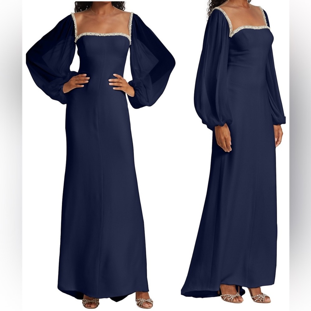 Reem Acra Illusion Neck Beaded Gown US:10